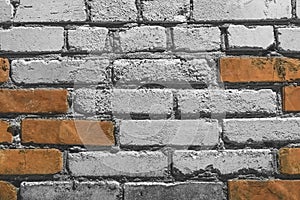 Old rough grunge brick white and brown wall background texture