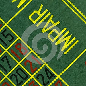 Old roulette table with red and black numbers