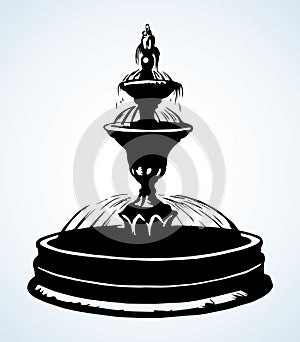 Old round fountain. Vector drawing