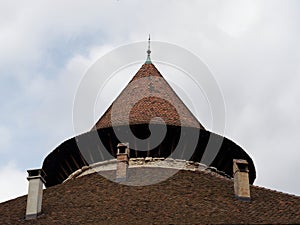 Old round roof construction from frog\'s eye perspective