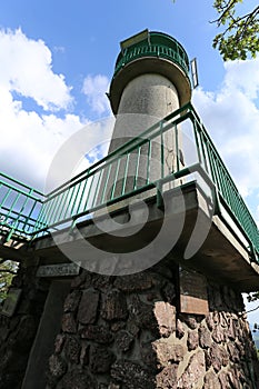 Old rounded outlook tower Babi-lom with green banisters