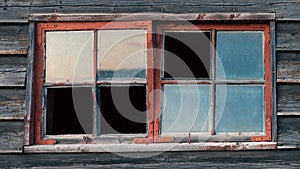 old red routed vernacular window photo