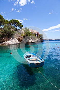 Old Rowboat Moored in Cala Fornells, Majorca