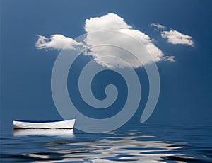 Old rowing boat marooned at sea