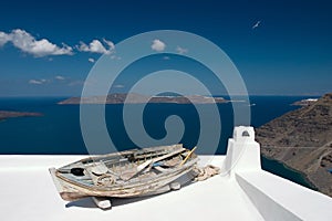 Old rowing boat on the roof