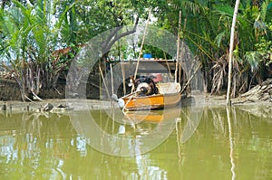 Old rowing boats parked in the canal