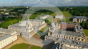 Old Royal Naval College and National Maritime Museum in London Greenwich - aerial view