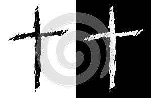 Old rugged distressed christian cross in both black and white isolated isolated vector illustration photo