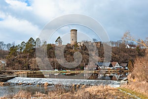 Old ruin in Dobronice u Bechyne and Luznice river. Czechia