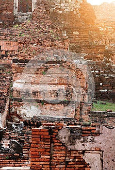 The old ruin of Mahathat temple,historic site in Ayuttaya province,Thailand.