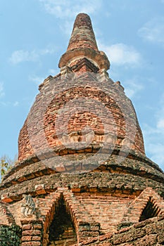 Old and ruin pagoda in Kamphaeng Phet Historical Park,Thailand