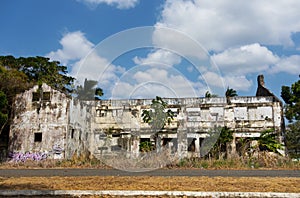 Old Ruin Residential Building Exterior Detail Wall Graffiti Amador Causeway Panama City photo