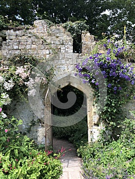 Old ruin turned into a secret garden with arched doorway
