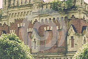 Old ruined abandoned brick manor of a Russian landowner