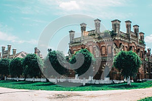 Old ruined abandoned brick manor of a Russian landowner