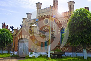 Old ruined abandoned brick manor of a Russian landowner