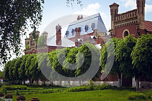 Old ruined abandoned brick manor of a Russian landowner