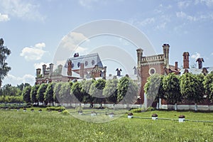 Old ruined abandoned brick manor of a Russian landowner