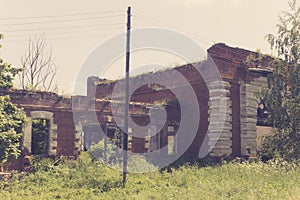 Old ruined abandoned brick manor of a Russian landowner