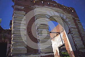 Old ruined abandoned brick manor of a Russian landowner