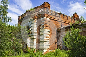 Old ruined abandoned brick manor of a Russian landowner