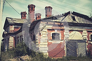 Old ruined abandoned brick manor of a Russian landowner