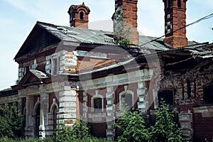 Old ruined abandoned brick manor of a Russian landowner