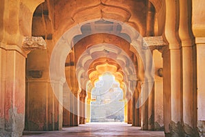 Old ruined arch of Lotus Mahal in Hampi, India