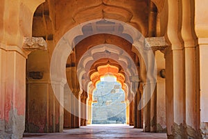 Old ruined arch of Lotus Mahal in Hampi, India