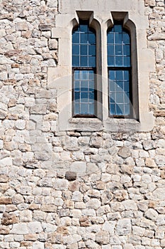 Old ruined bricks wall and window background