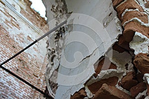 Old ruined building. Fragment of architecture. Brickwork