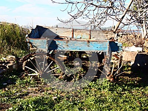 An Old, ruined cart in Cunda, Alibey island, AyvalÃÂ±k BalÃÂ±kesir, Turkey photo