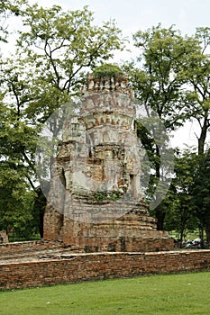 Old ruined forgotten Hindu temple in Ayutthaya