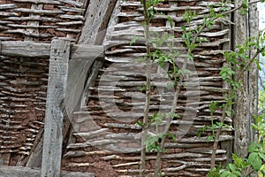 Old ruined house adobe and wood facade in village Gara Bov, Bulgaria