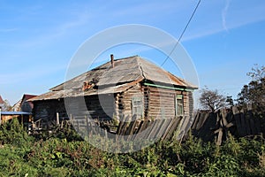 Old ruined house in the village of non-wooden shed of a deserted