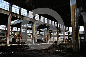 Old ruined industrial factory hall CKD in bw