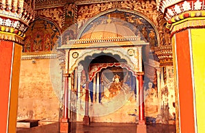 Old ruined the king of sarabhoji painting in ministry hall- dharbar hall- of the thanjavur maratha palace photo