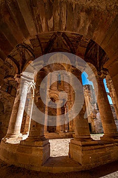 Old ruined monastery building wide angle view