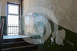An old ruined stairwell in an office building