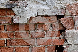Old ruined wall and bricks detail