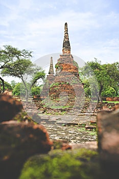 Old ruined Wat Phra Si Sanphet in Ayutthaya