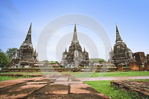 Old ruined Wat Phra Si Sanphet in Ayutthaya