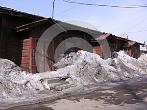 Old ruined wooden house with uninhabited unnecessary construction dilapidated abandoned room locked