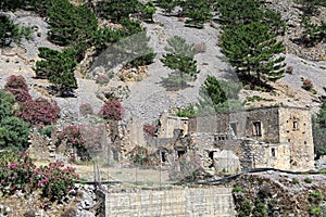 Old ruins of Agia Roumeli village, hiking through the Samaria Go