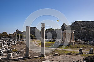 Old ruins of ancient temple of Tyche at Side, Turkey