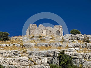 Old ruins in Archipelago - Islands of the Kornati archipelago panorama landscape of national park in Croatia view from the sea