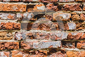 Old ruins brick wall with concrete cracked