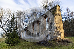 Old ruins of church St. Vitus in South Bohemia. Village Habri