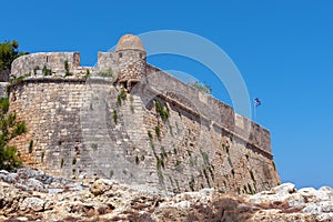 Old ruins of fortress, located at Rethimno town, Crete island, Greece