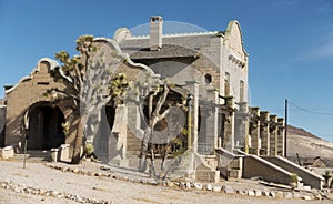 Old Ruins of Historic Abandoned Railway Station in Rhyolite Ghost Town, Nevada USA